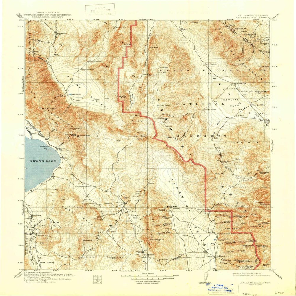YellowMaps Ballarat CA topo map, 1:250000 Scale, 1 X 1 Degree, Historical, 1913, Updated 1947, 20.7 x 17 in - Tyvek