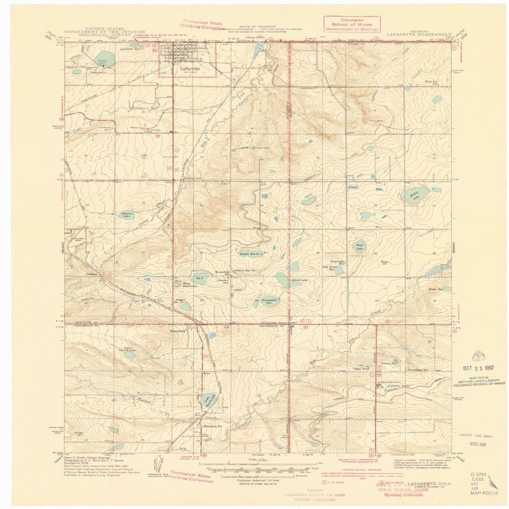 YellowMaps Lafayette CO topo map, 1:31680 Scale, 7.5 X 7.5 Minute, Historical, 1940, 21.4 x 17.5 in - Polypropylene