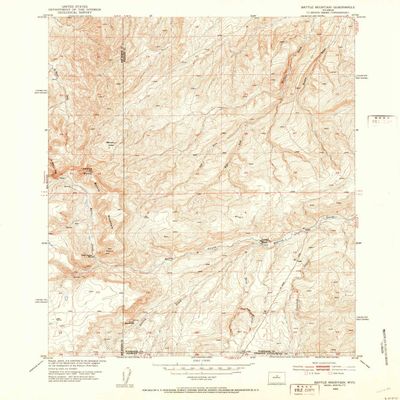 YellowMaps Battle Mountain WY topo map, 1:24000 Scale, 7.5 X 7.5 Minute, Historical, 1952, Updated 1954, 26.9 x 21.6 in - Polypropylene