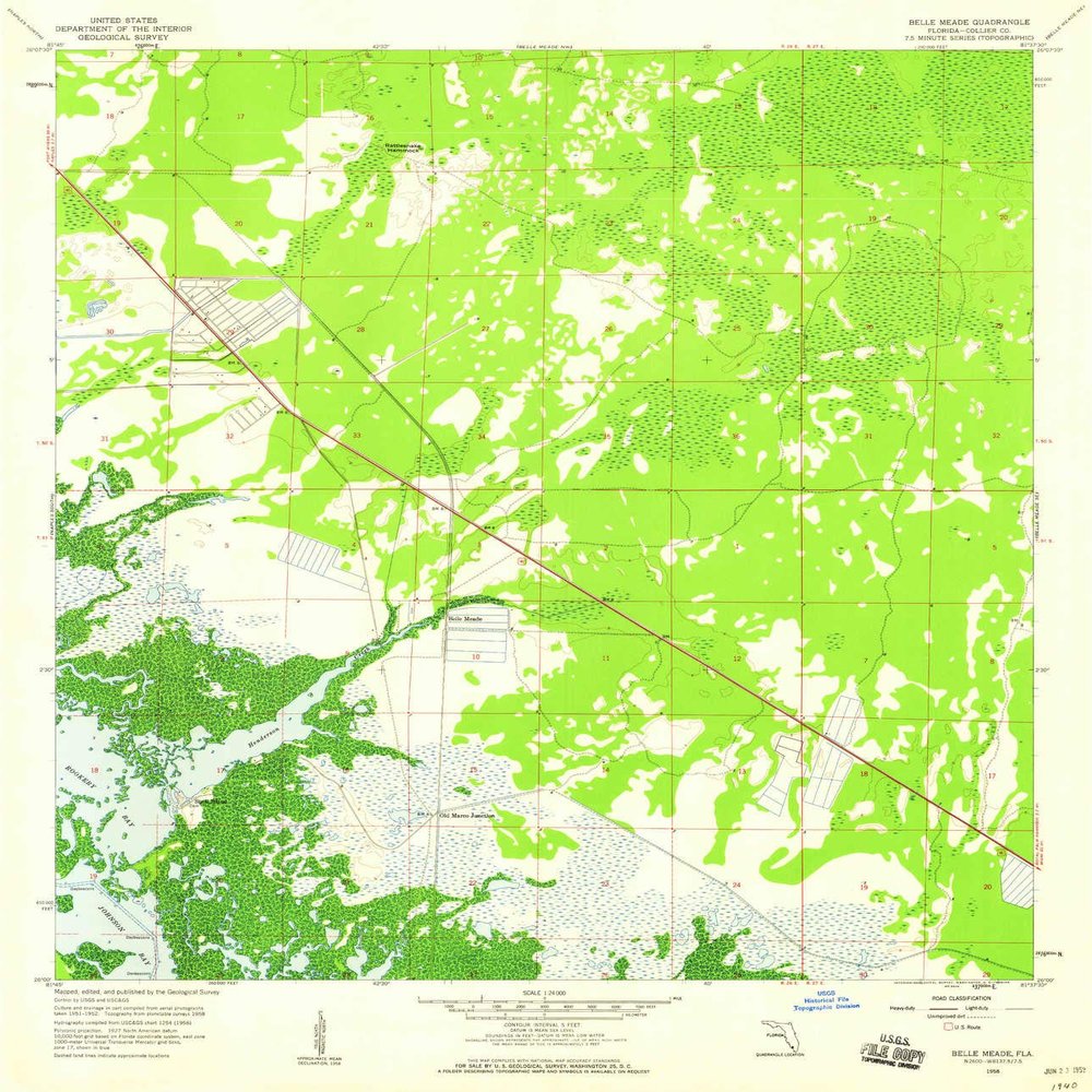 Belle Meade FL topo map, 1:24000 Scale, 7.5 X 7.5 Minute, Historical, 1958, Updated 1959, 26.7 x 22.9 in - Polypropylene