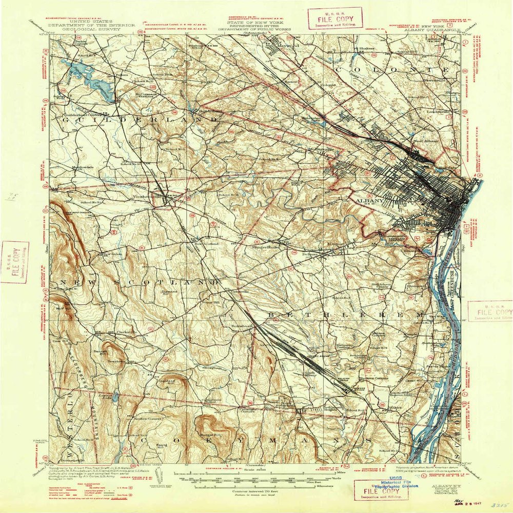 YellowMaps Albany NY topo map, 1:62500 Scale, 15 X 15 Minute, Historical, 1927, Updated 1947, 20.9 x 16.1 in - Tyvek
