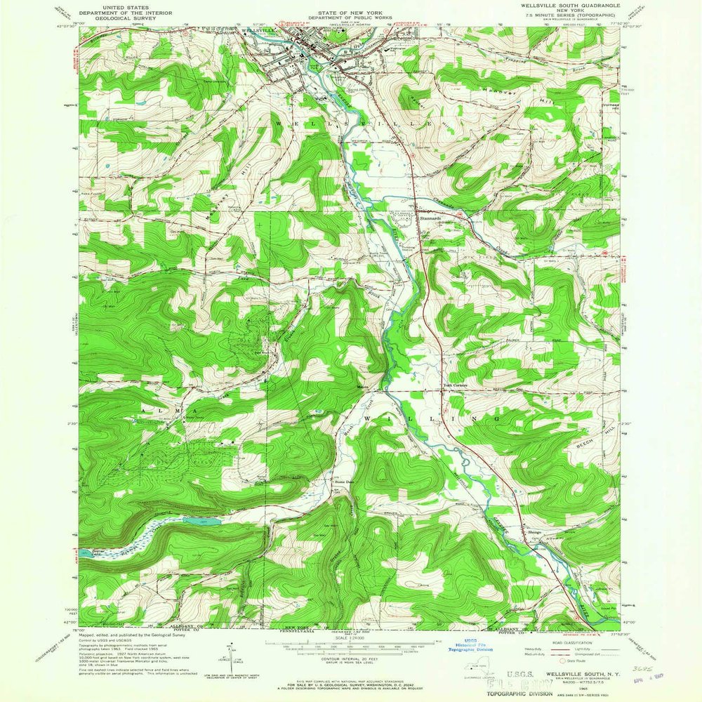 Wellsville South NY topo map, 1:24000 Scale, 7.5 X 7.5 Minute, Historical, 1965, Updated 1967, 26.9 x 22 in - Polypropylene
