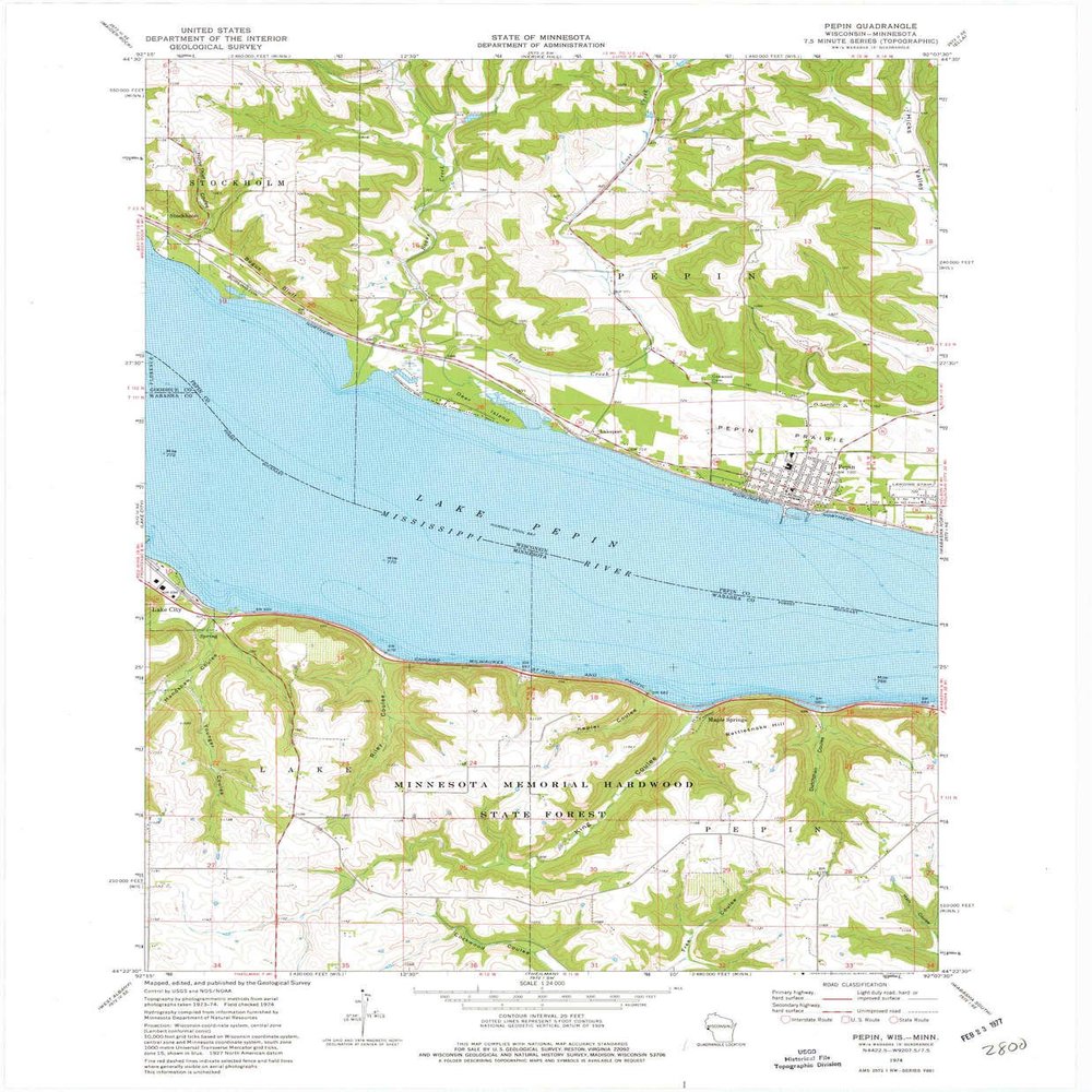 YellowMaps Pepin WI topo map, 1:24000 Scale, 7.5 X 7.5 Minute, Historical, 1974, Updated 1976, 27.28 x 22.49 in - Polypropylene