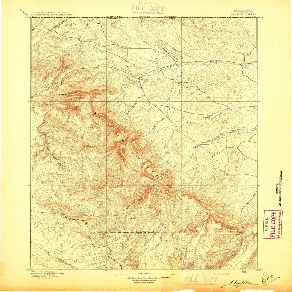 YellowMaps Dayton WY topo map, 1:125000 Scale, 30 X 30 Minute, Historical, 1895, 20.3 x 16.1 in - Polypropylene