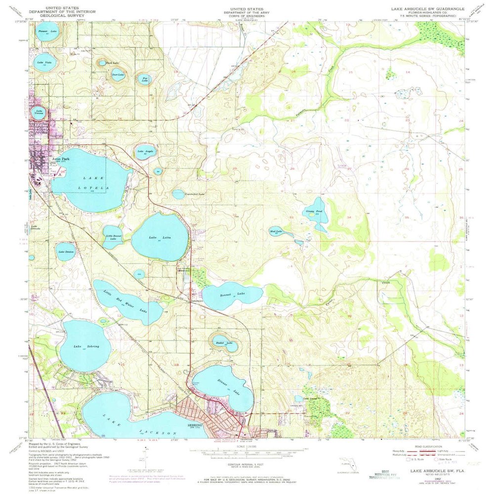 YellowMaps Lake Arbuckle SW FL topo map, 1:24000 Scale, 7.5 X 7.5 Minute, Historical, 1952, Updated 1973, 26.9 x 22.9 in - Polypropylene