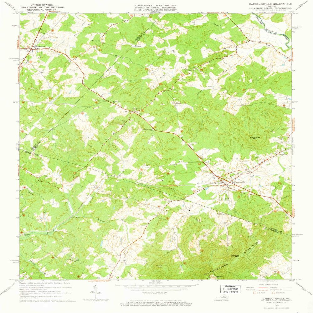 YellowMaps Barboursville VA topo map, 1:24000 Scale, 7.5 X 7.5 Minute, Historical, 1964, Updated 1965, 26.79 x 20.67 in - Tyvek