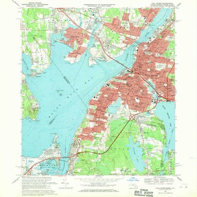 YellowMaps Fall River MA topo map, 1:24000 Scale, 7.5 X 7.5 Minute, Historical, 1967, Updated 1970, 26.9 x 22 in - Tyvek