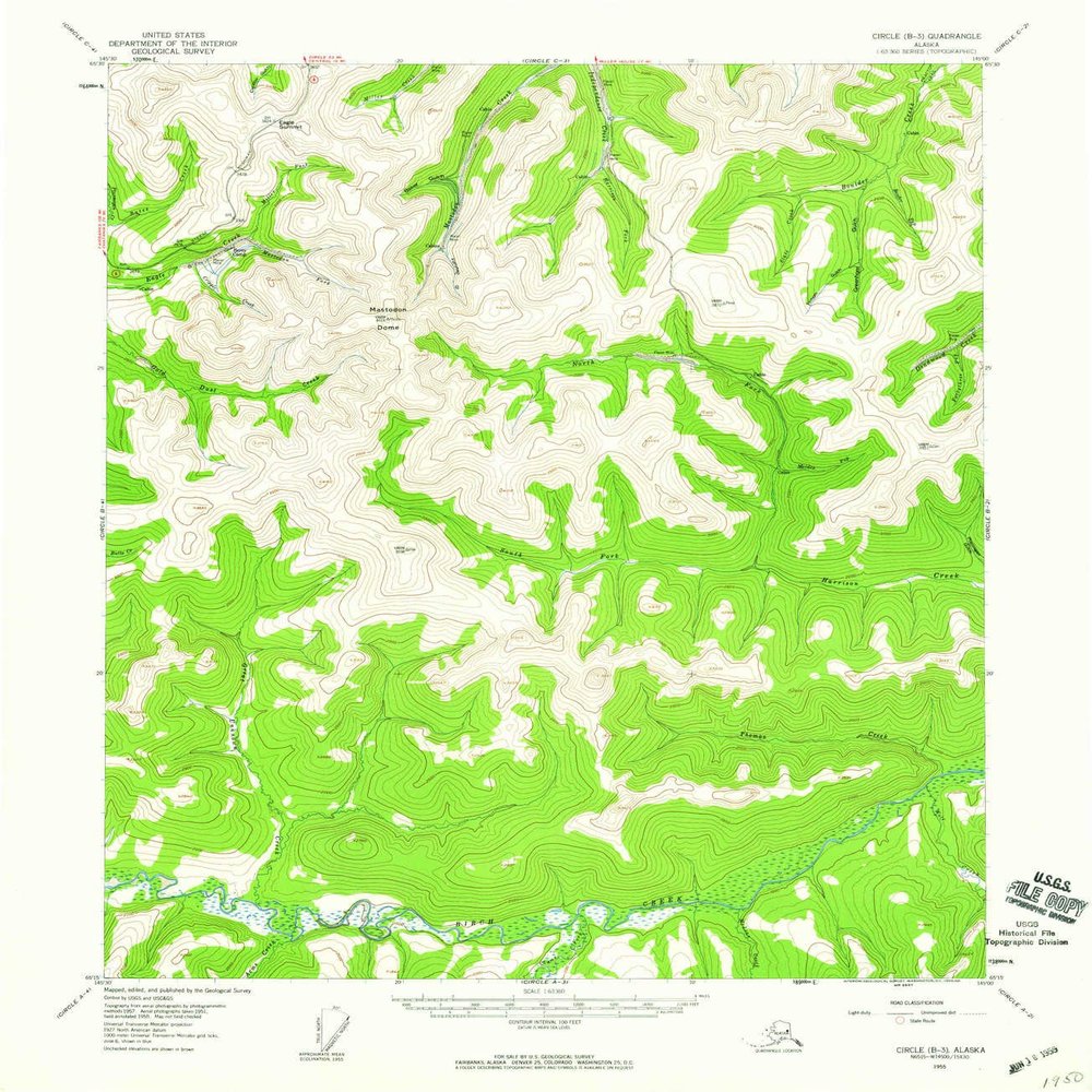 YellowMaps Circle B 3 AK topo map, 1:63360 Scale, 15 X 15 Minute, Historical, 1955, Updated 1959, 20.7 x 18 in - Tyvek