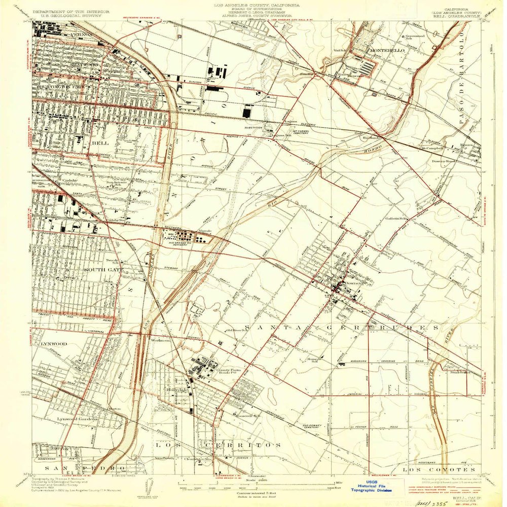 Bell CA topo map, 1:24000 Scale, 7.5 X 7.5 Minute, Historical, 1936, 20.3 x 17.1 in - Polypropylene