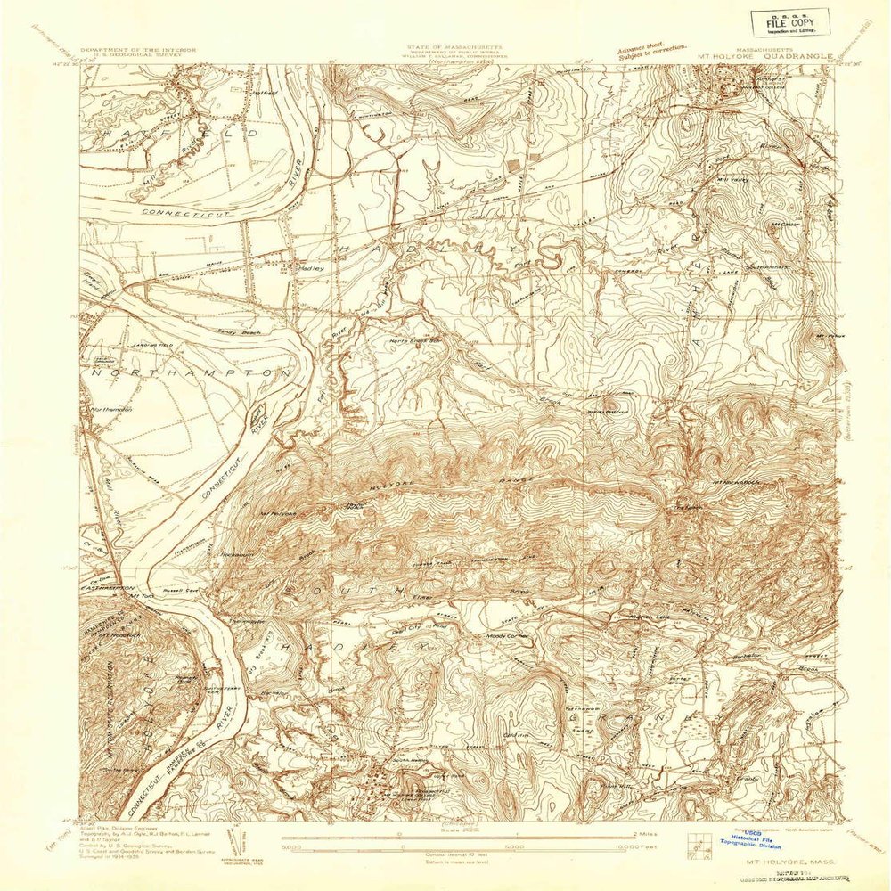 YellowMaps Mt Holyoke MA topo map, 1:24000 Scale, 7.5 X 7.5 Minute, Historical, 1935, 26.8 x 19.9 in - Polypropylene