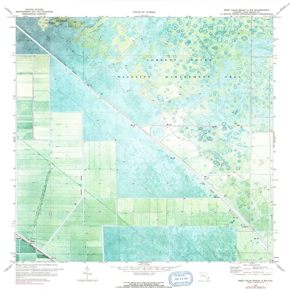 YellowMaps West Palm Beach 2 SW FL topo map, 1:24000 Scale, 7.5 X 7.5 Minute, Historical, 1971, Updated 1984, 27 x 23 in - Tyvek