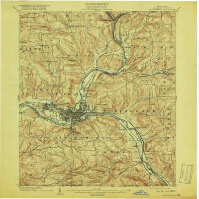 YellowMaps Binghamton NY topo map, 1:62500 Scale, 15 X 15 Minute, Historical, 1904, Updated 1918, 20.1 x 16.6 in - Tyvek