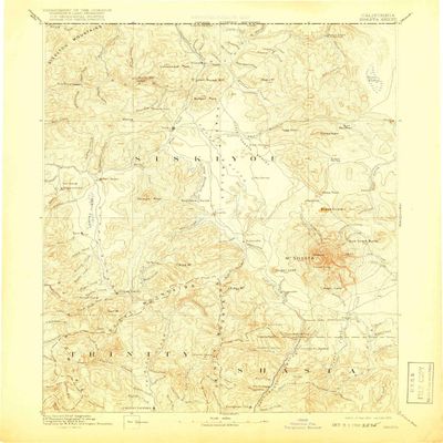 YellowMaps Shasta CA topo map, 1:250000 Scale, 1 X 1 Degree, Historical, 1894, Updated 1919, 20 x 16.5 in - Polypropylene