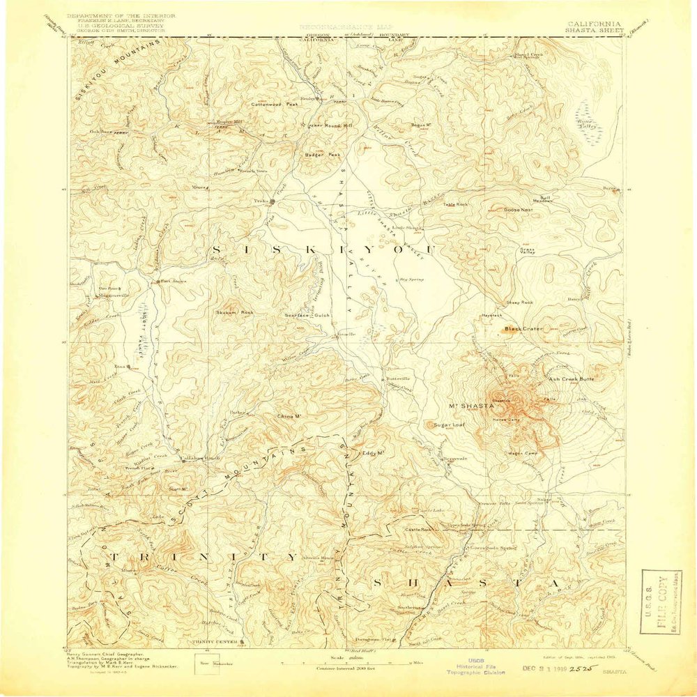 YellowMaps Shasta CA topo map, 1:250000 Scale, 1 X 1 Degree, Historical, 1894, Updated 1919, 20 x 16.5 in - Polypropylene