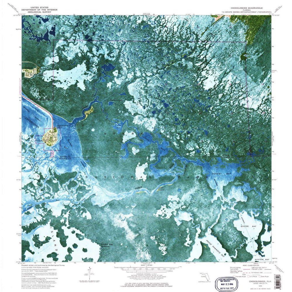 YellowMaps Chokoloskee FL topo map, 1:24000 Scale, 7.5 X 7.5 Minute, Historical, 1974, Updated 1984, 26.9 x 24 in - Polypropylene