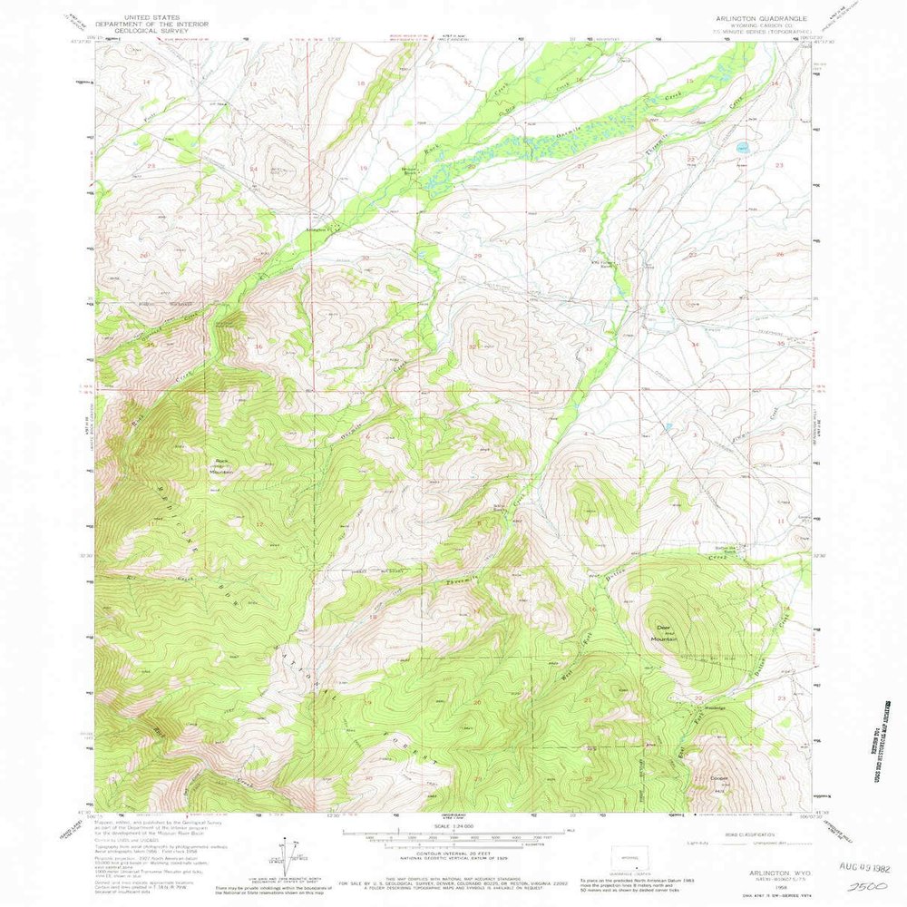 YellowMaps Arlington WY topo map, 1:24000 Scale, 7.5 X 7.5 Minute, Historical, 1958, Updated 1980, 26.8 x 21.7 in - Polypropylene