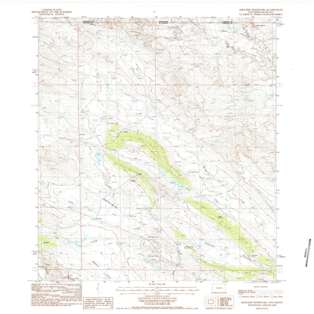 YellowMaps Shepard Reservoir WY topo map, 1:24000 Scale, 7.5 X 7.5 Minute, Historical, 1984, Updated 1984, 27.2 x 21.4 in - Tyvek
