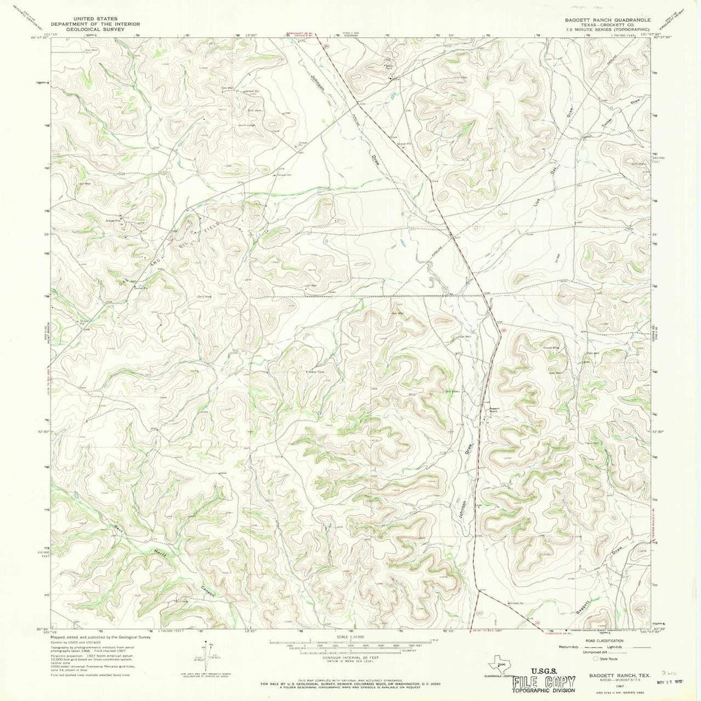 YellowMaps Baggett Ranch TX topo map, 1:24000 Scale, 7.5 X 7.5 Minute, Historical, 1967, Updated 1970, 26.94 x 22.99 in - Tyvek