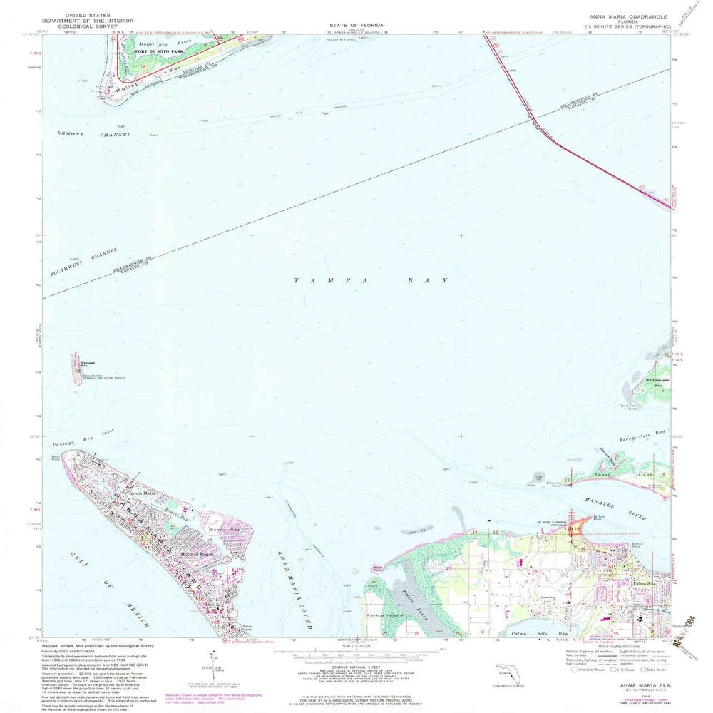YellowMaps Anna Maria FL topo map, 1:24000 Scale, 7.5 X 7.5 Minute, Historical, 1964, Updated 1982, 26.9 x 23 in - Tyvek