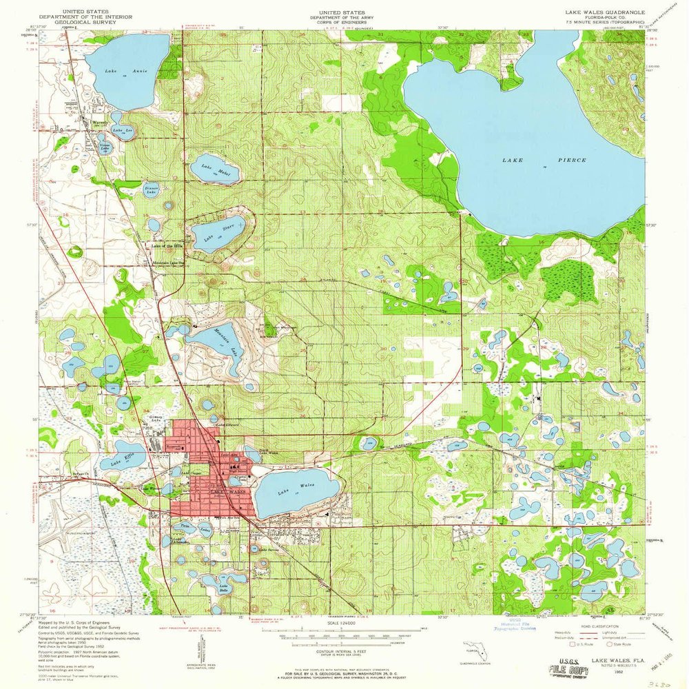 YellowMaps Lake Wales FL topo map, 1:24000 Scale, 7.5 X 7.5 Minute, Historical, 1952, Updated 1960, 26.8 x 22.9 in - Polypropylene