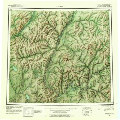 YellowMaps Coleen AK topo map, 1:250000 Scale, 1 X 3 Degree, Historical, 1951, Updated 1952, 22.9 x 24.1 in - Polypropylene