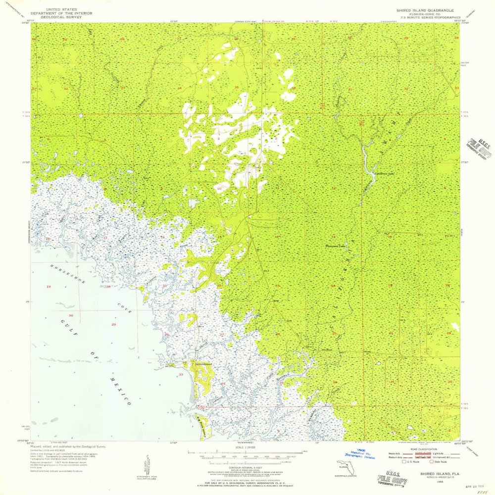 YellowMaps Shired Island FL topo map, 1:24000 Scale, 7.5 X 7.5 Minute, Historical, 1955, Updated 1956, 26.9 x 22.9 in - Polypropylene