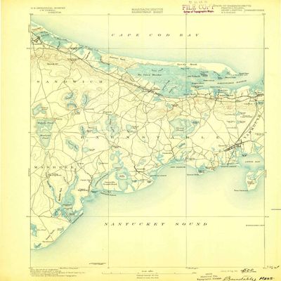 YellowMaps Barnstable MA topo map, 1:62500 Scale, 15 X 15 Minute, Historical, 1893, 19.5 x 15.8 in - Tyvek