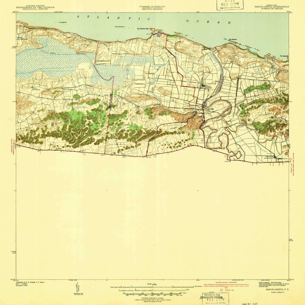 YellowMaps Barceloneta PR topo map, 1:30000 Scale, 7.5 X 7.5 Minute, Historical, 1942, 20.7 x 19.4 in - Tyvek