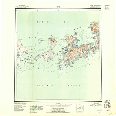 YellowMaps Adak AK topo map, 1:250000 Scale, 1 X 2 Degree, Historical, 1951, Updated 1953, 23 x 30.3 in - Polypropylene
