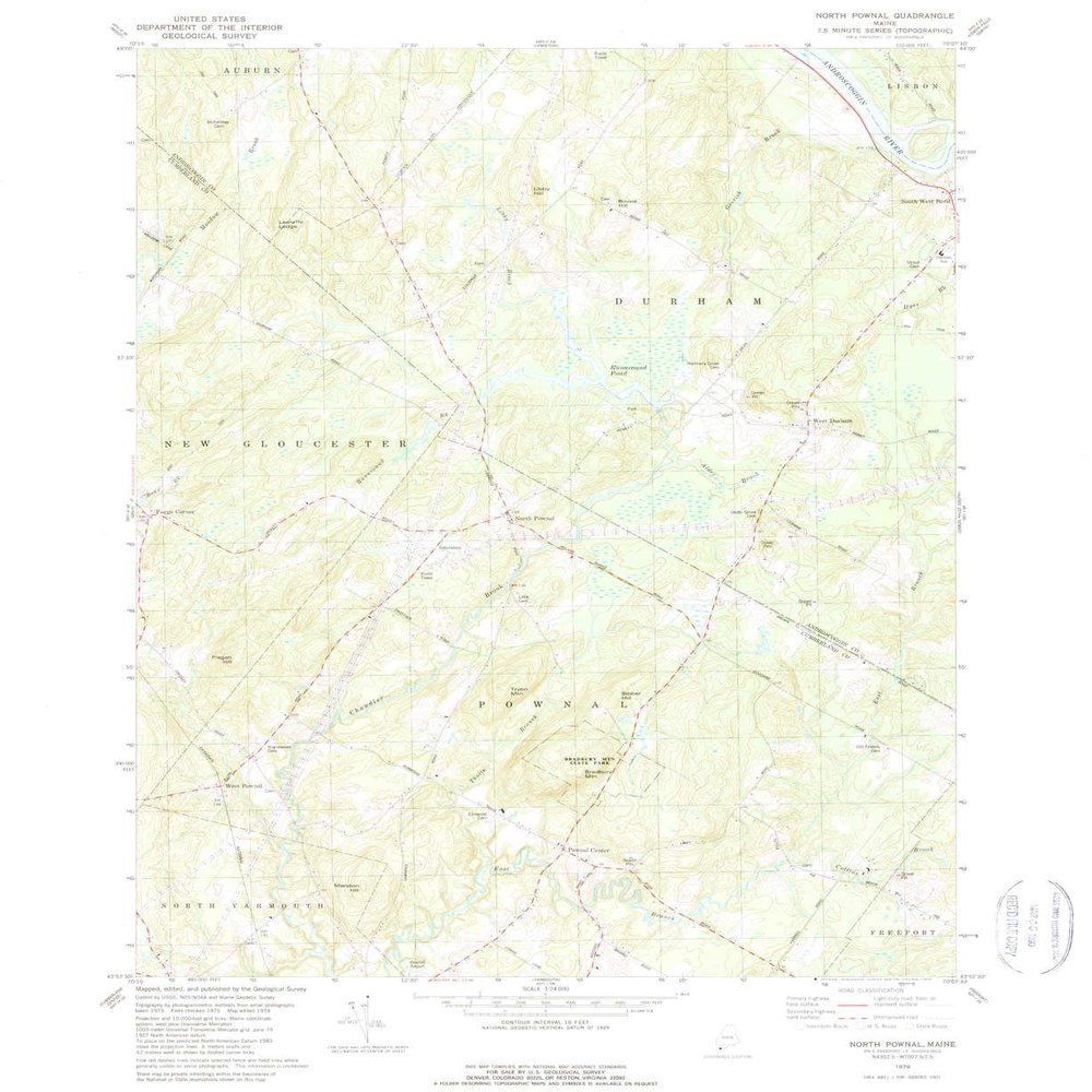 YellowMaps North Pownal ME topo map, 1:24000 Scale, 7.5 X 7.5 Minute, Historical, 1979, Updated 1979, 26.8 x 21.9 in - Tyvek