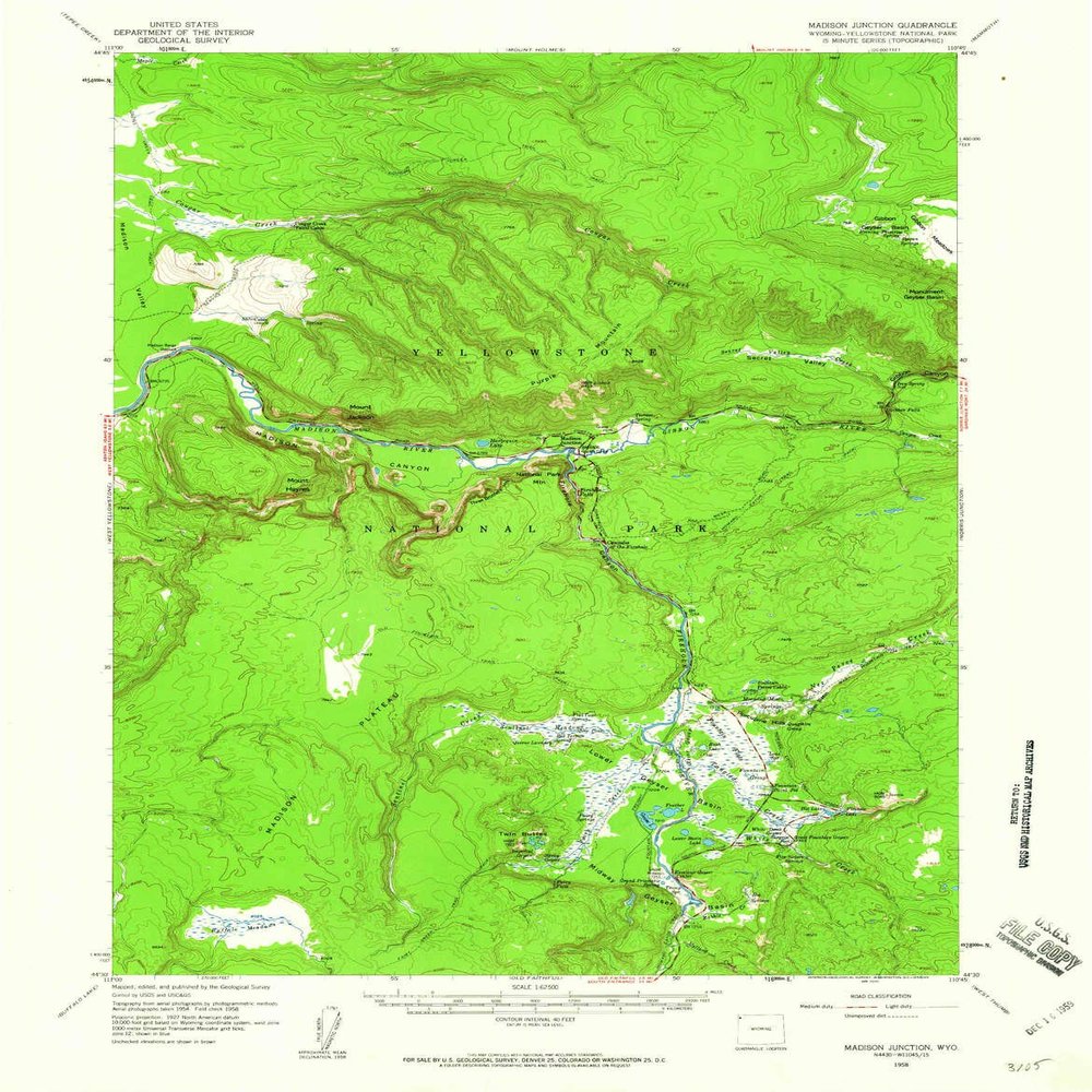 YellowMaps Madison Junction WY topo map, 1:62500 Scale, 15 X 15 Minute, Historical, 1958, Updated 1959, 20.7 x 16.2 in - Polypropylene