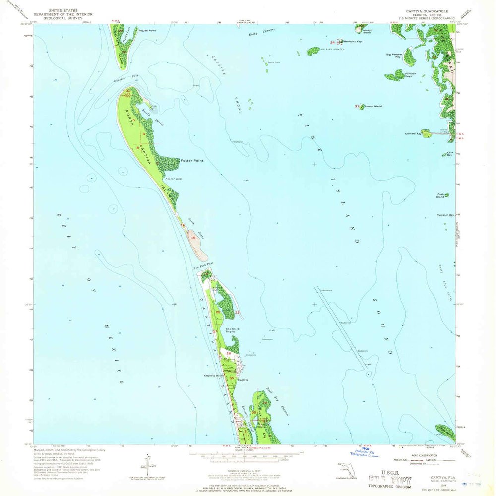 YellowMaps Captiva FL topo map, 1:24000 Scale, 7.5 X 7.5 Minute, Historical, 1958, Updated 1966, 26.8 x 24 in - Tyvek
