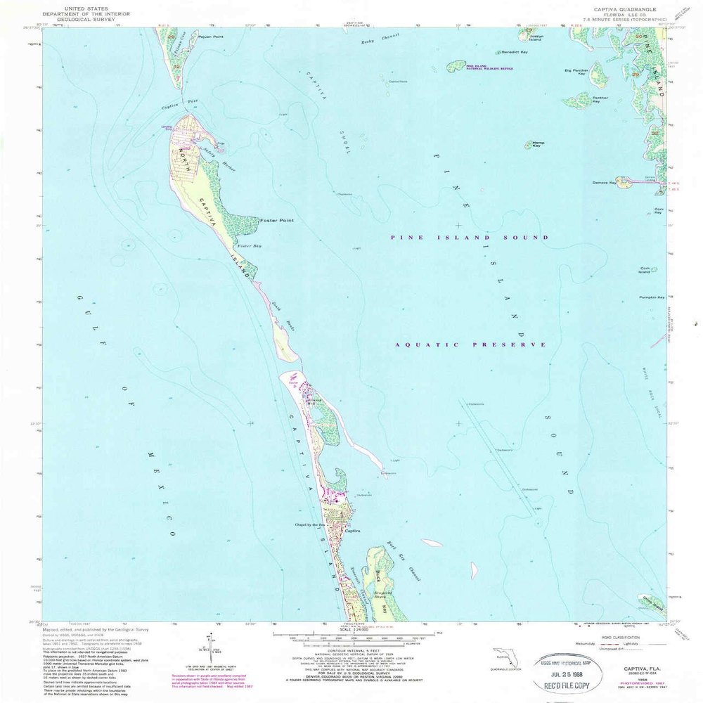 YellowMaps Captiva FL topo map, 1:24000 Scale, 7.5 X 7.5 Minute, Historical, 1958, Updated 1987, 26.9 x 23 in - Polypropylene