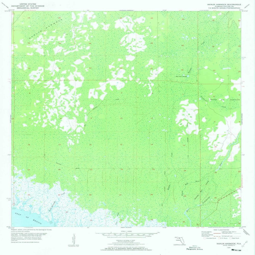 YellowMaps Manlin Hammock FL topo map, 1:24000 Scale, 7.5 X 7.5 Minute, Historical, 1955, Updated 1956, 26.9 x 22 in - Tyvek