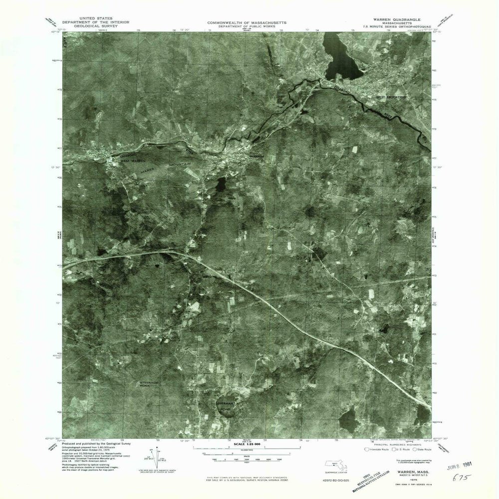 YellowMaps Warren MA topo map, 1:25000 Scale, 7.5 X 7.5 Minute, Historical, 1975, Updated 1981, 26.8 x 22 in - Polypropylene