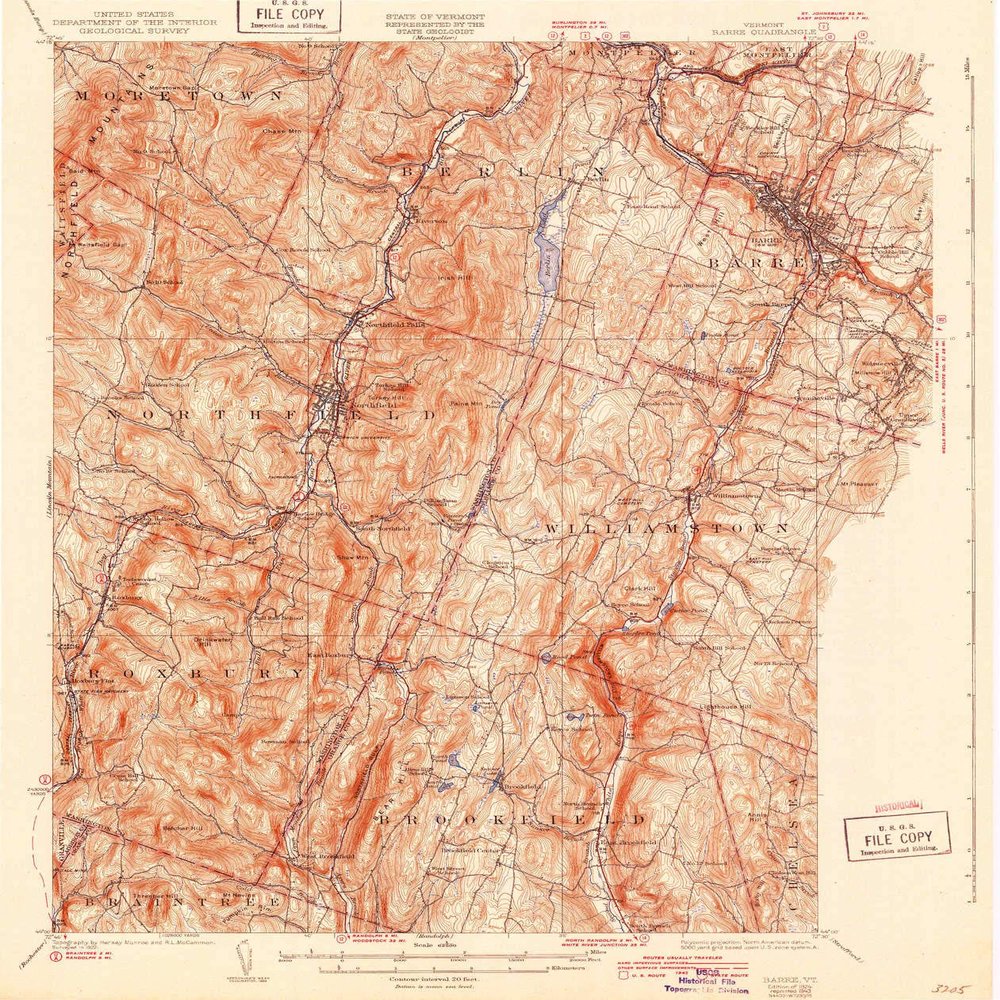 YellowMaps Barre VT topo map, 1:62500 Scale, 15 X 15 Minute, Historical, 1924, Updated 1943, 19.6 x 16.5 in - Polypropylene