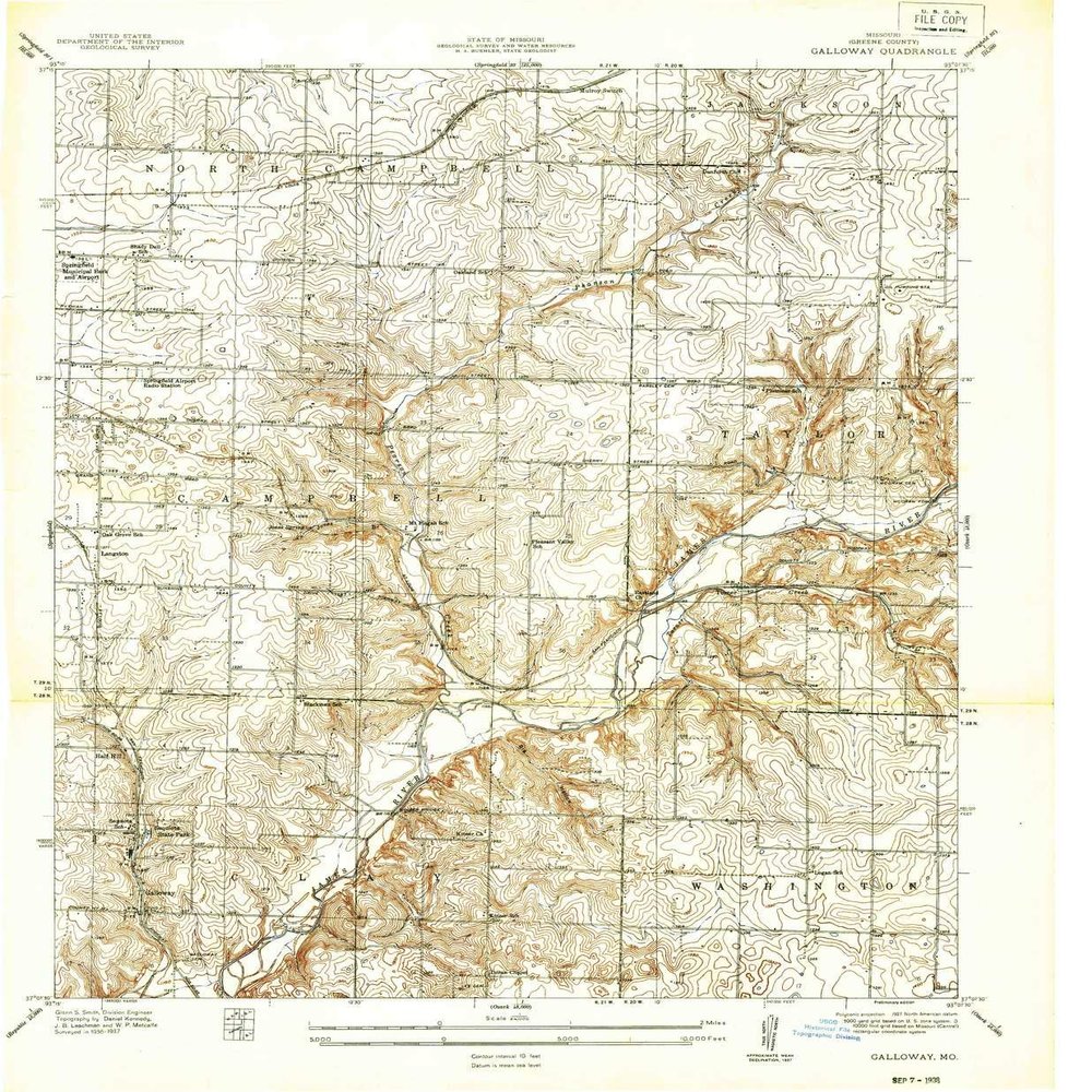 Galloway MO topo map, 1:24000 Scale, 7.5 X 7.5 Minute, Historical, 1937, 26.7 x 21.9 in - Polypropylene