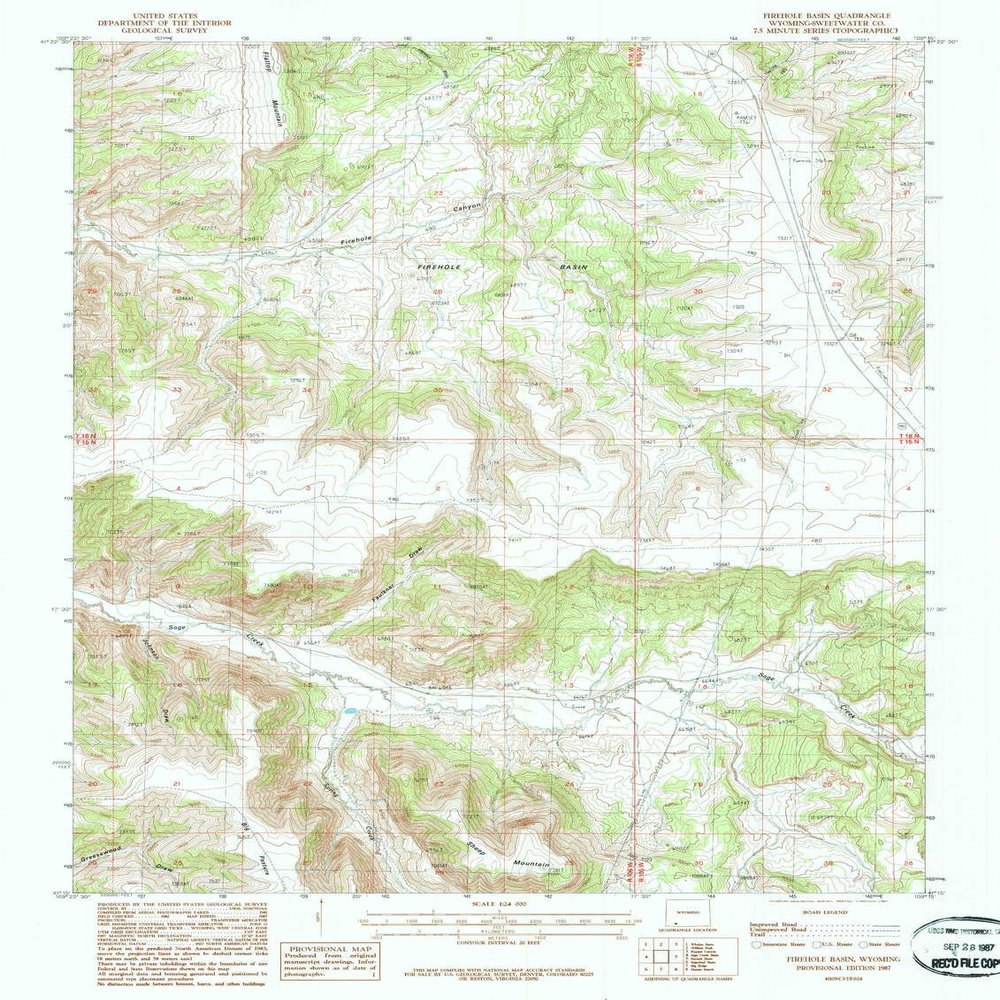 YellowMaps Firehole Basin WY topo map, 1:24000 Scale, 7.5 X 7.5 Minute, Historical, 1987, Updated 1987, 26.8 x 20.2 in - Polypropylene