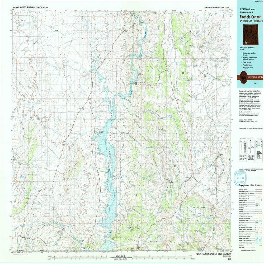 YellowMaps Firehole Canyon WY topo map, 1:100000 Scale, 30 X 60 Minute, Historical, 1980, Updated 1993, 24.1 x 39.9 in - Tyvek