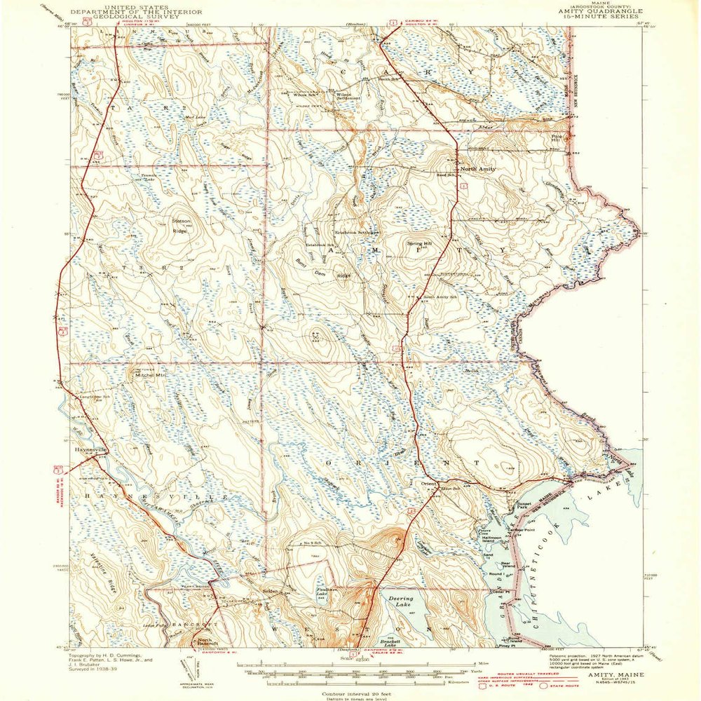 YellowMaps Amity ME topo map, 1:62500 Scale, 15 X 15 Minute, Historical, 1943, 19.8 x 15 in - Polypropylene