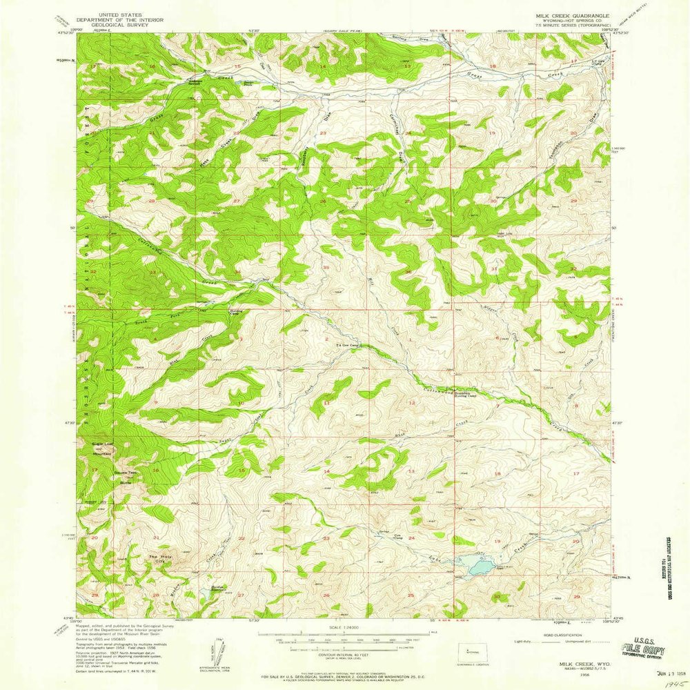 YellowMaps Milk Creek WY topo map, 1:24000 Scale, 7.5 X 7.5 Minute, Historical, 1956, Updated 1958, 26.9 x 21.3 in - Tyvek