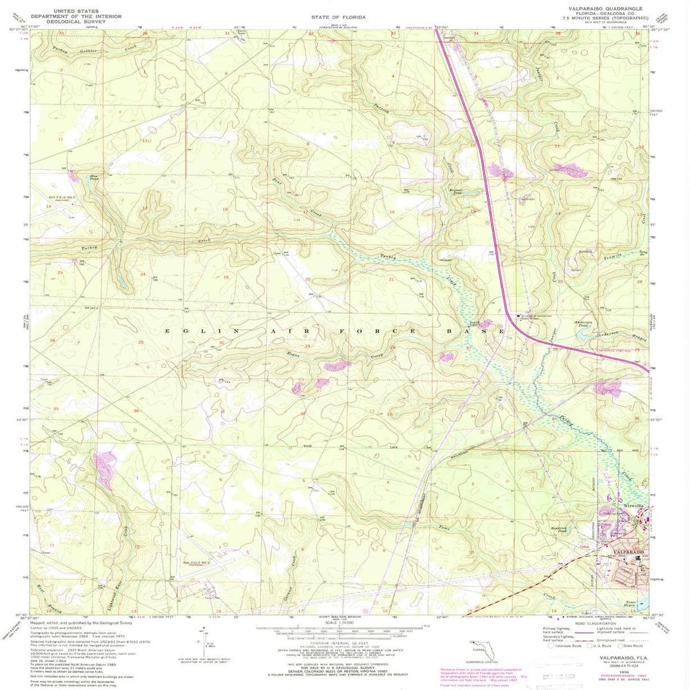 YellowMaps Valparaiso FL topo map, 1:24000 Scale, 7.5 X 7.5 Minute, Historical, 1970, Updated 1987, 26.8 x 21.9 in - Tyvek
