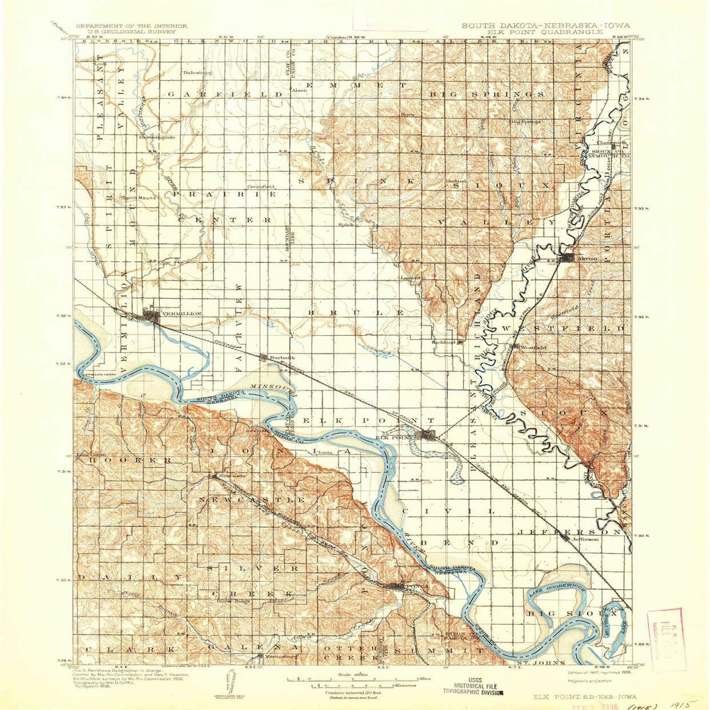 YellowMaps Elk Point SD topo map, 1:125000 Scale, 30 X 30 Minute, Historical, 1907, Updated 1936, 19.8 x 16.4 in - Tyvek