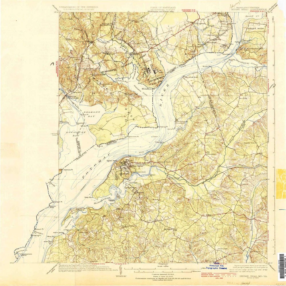 YellowMaps Indian Head MD topo map, 1:62500 Scale, 15 X 15 Minute, Historical, 1925, Updated 1925, 19.9 x 18.8 in - Tyvek