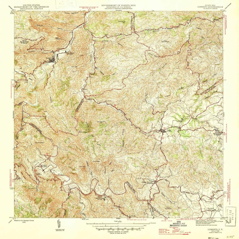 YellowMaps Comerio PR topo map, 1:30000 Scale, 7.5 X 7.5 Minute, Historical, 1946, 21 x 19.9 in - Polypropylene