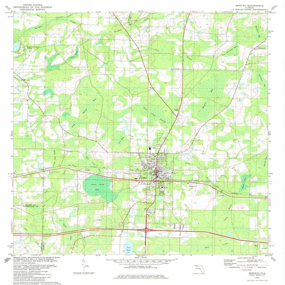 YellowMaps Bonifay FL topo map, 1:24000 Scale, 7.5 X 7.5 Minute, Historical, 1982, Updated 1982, 26.8 x 22 in - Polypropylene