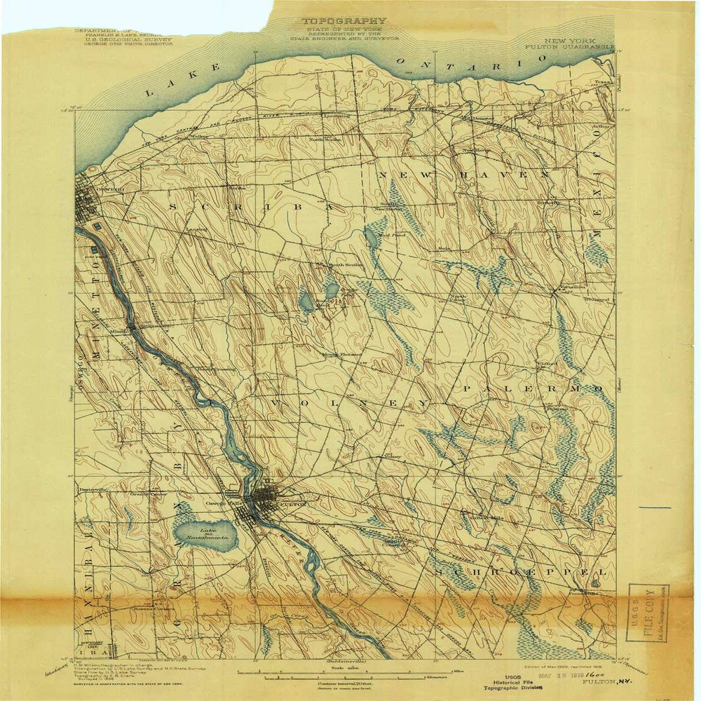YellowMaps Fulton NY topo map, 1:62500 Scale, 15 X 15 Minute, Historical, 1900, Updated 1918, 22.3 x 16.5 in - Polypropylene