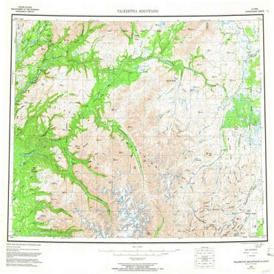 YellowMaps Talkeetna Mountains AK topo map, 1:250000 Scale, 1 X 3 Degree, Historical, 1954, Updated 1966, 22.3 x 27 in - Polypropylene
