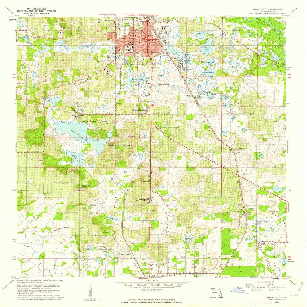 YellowMaps Dade City FL topo map, 1:24000 Scale, 7.5 X 7.5 Minute, Historical, 1960, Updated 1962, 26.8 x 23 in - Polypropylene