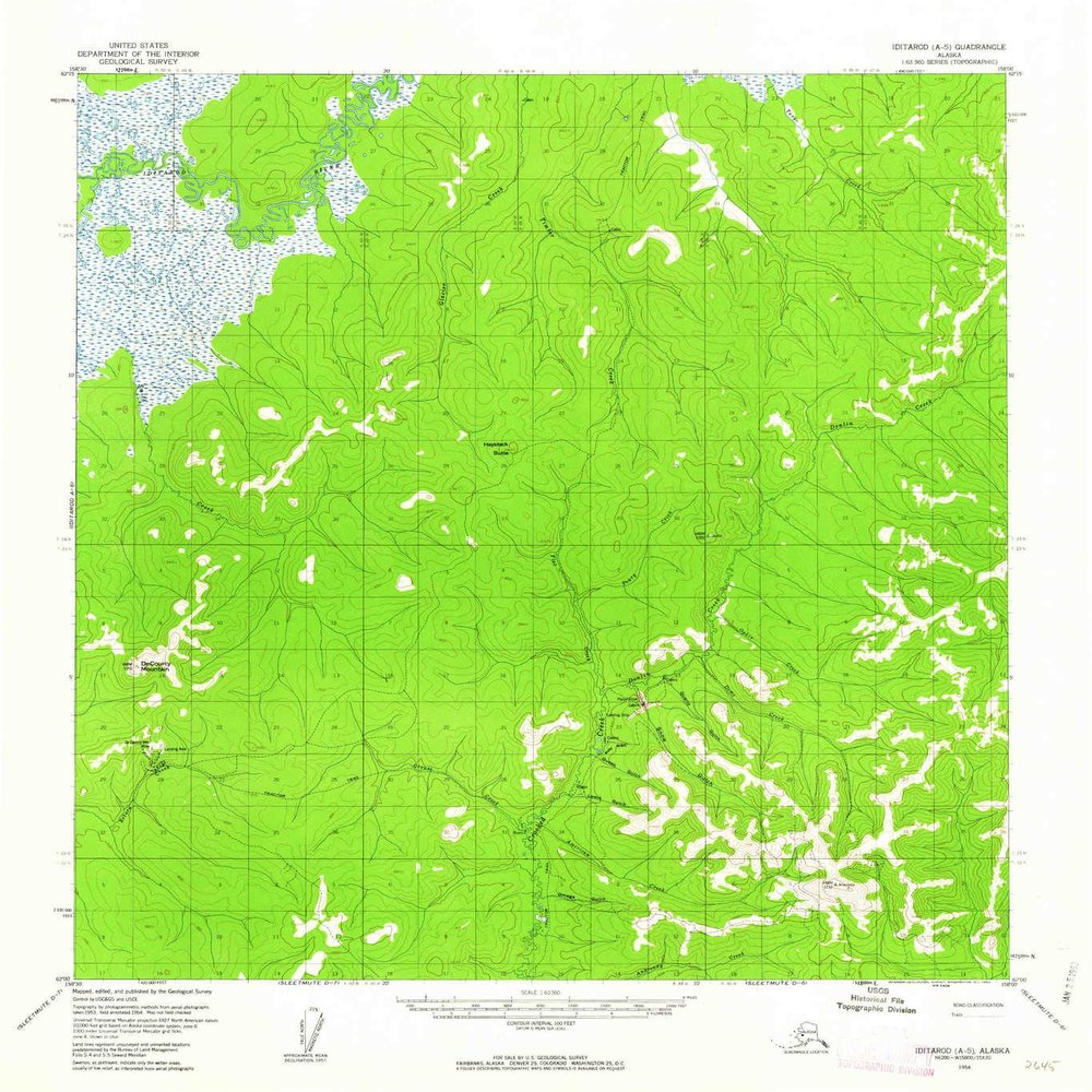 YellowMaps Iditarod A 5 AK topo map, 1:63360 Scale, 15 X 15 Minute, Historical, 1954, Updated 1962, 20.9 x 19 in - Tyvek